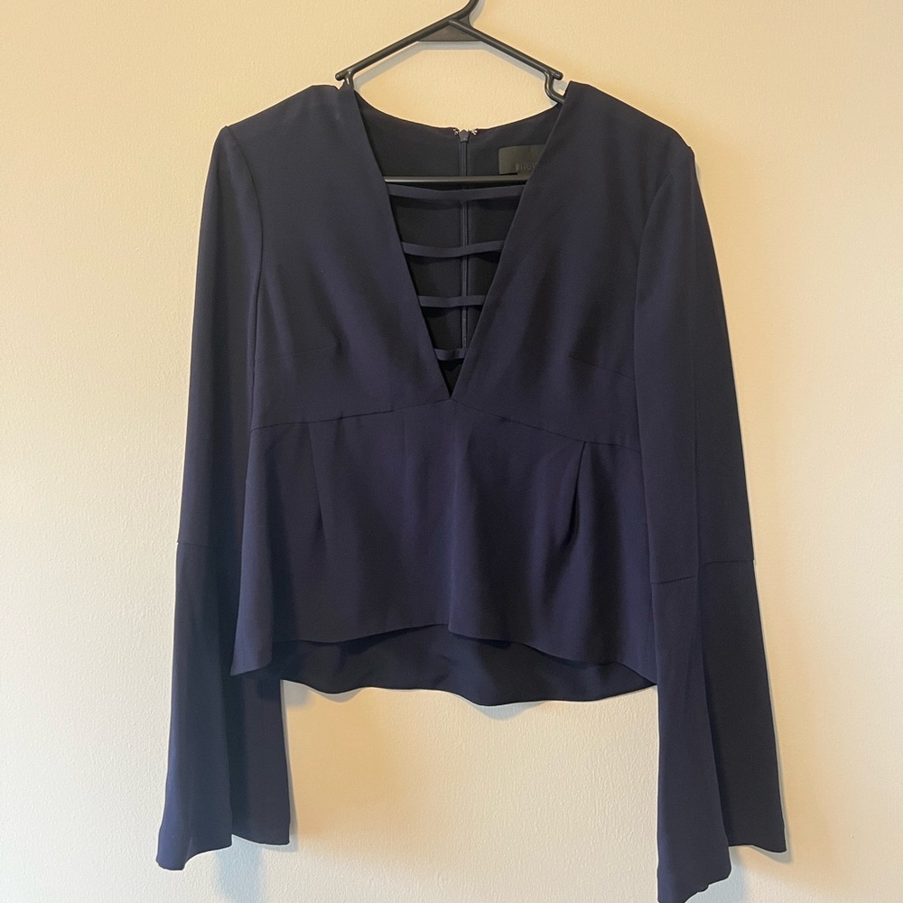 Intermix navy nela long bell sleeve blouse